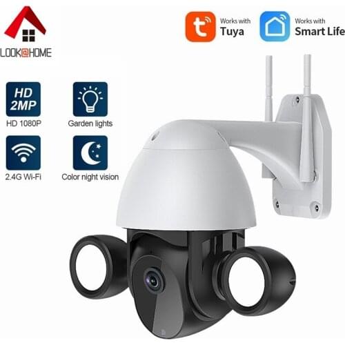 1080P WIFI PTZ IP65 Waterproof Color Night Vision Dual Night Tuya Smart 2MP Floodlight IP Camera Motion Detect Auto Tracking