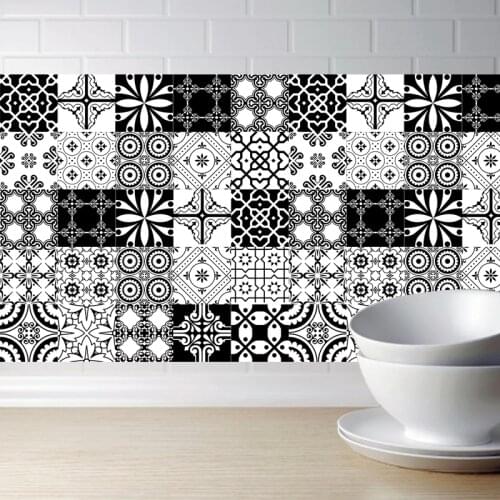 15cm/20cm Black White Self -Adhesive Wall Stickers Anti Oil Waterproof Tiles Kitchen Bathroom Decoration Waist Line Wall Art