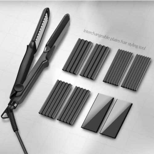 4-in-1 Interchangeable Plates Fast Hair Straightener Flat Iron Hairdressing Styling Wave Perm Rod Corn Hair Clip Curler Maker 37