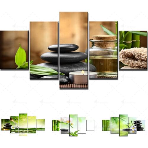 5 Pieces Canvas Spa Painting Wall Art Print Stones Zen Candles Orchid Flower Poster Wall Picture For Room Decoration Modern Art