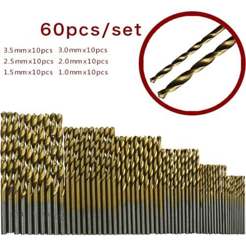 60PCS 1/1.5/2/2.5/3/3.5mm Titanium Coated Drill Bits Set HSS Mini Extractor Drill Bit For Metal Wood Aluminum Drilling Tools