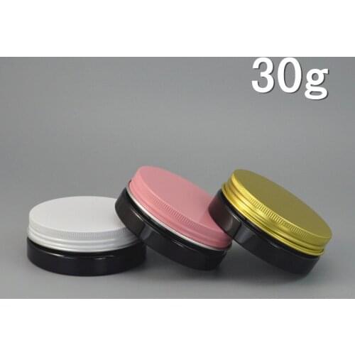 60pc/lot 30ml Black Plastic Cosmetic Jar Serum Bottle Gold Pink White Aluminum Cap DIY Refillable Empty Eyes Cream Powder Case