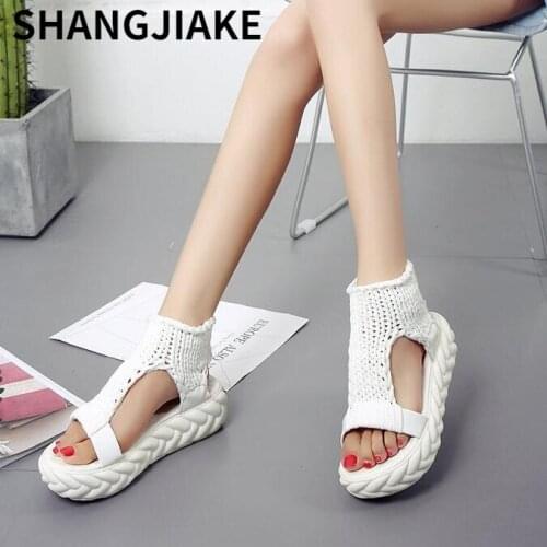 Sandals Women 2021New Summer Student Wedges Platform Sandals Soft Bottom Knit Ladies Shoes Flat Sandals Sandalias Mujer