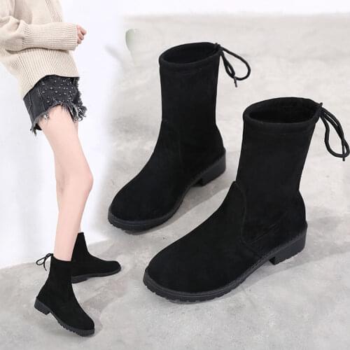 Booties Women Korean Version of The 2020 New Thick Heel Rubber Flat Short Tube Sleeves Womens Single Shoes Women Plus Velvet