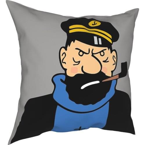 Adventures Of Tintin Pillowcase Printed Polyester Cushion Cover Decor Captain of Haddock Pillow Case Cover Home Square 45X45cm