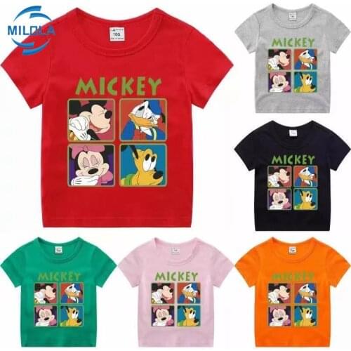 Disney Mickey Duck Summer Cotton Baby Boy Girl Clothes Cartoon Minnie Print Children Short Sleeve T-Shirts Tops Kids Tshirts