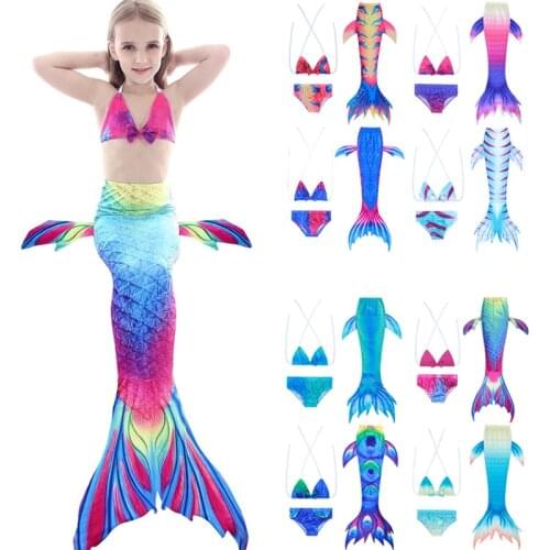 Kids Girl Swimwear Mermaid Tails 3pcs Set Fin Cosplay Costume Girls Zeemeerminstaart Cola De Sirena Cauda De Sereia For Swimming