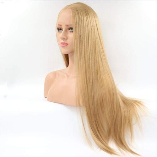 Long Blonde Synthetic Lace Front Wig Silky Straight #26 Lace Front Wig For Women Heat Resistant Fiber Makeup Lace Frontal Wigs