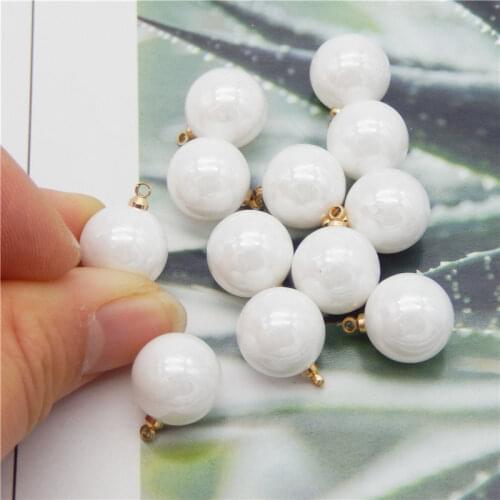 Julie Wang 10PCS 12mm Plastic White Pearl Ball Charms Pendants Bracelet Earrings Jewelry Making Accessory