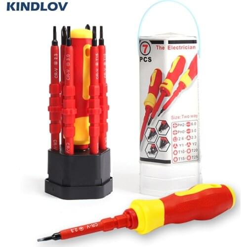 KINDLOV 7Pcs Insulated Screwdriver Set Magnetic Torx Phillips Screwdriver Bits Anti Slip Handle For Electrican Repair Hand Tools