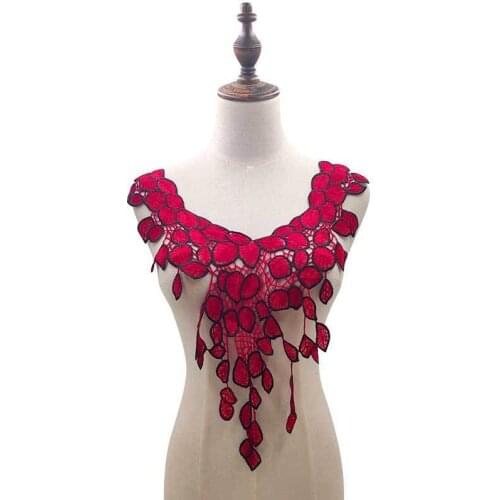 Fine Red Black Floral Embroidered Applique Lace Neckline Collar Evening Dress Guipure Garment Sewing Embellishments Scrapbooking
