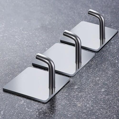 1/3PCS Stainless Steel Storage Hook Adhesive Wall Mounted Hook Hanger Kitchen Bath Toilet Key Hanging Holder Bathroom Products