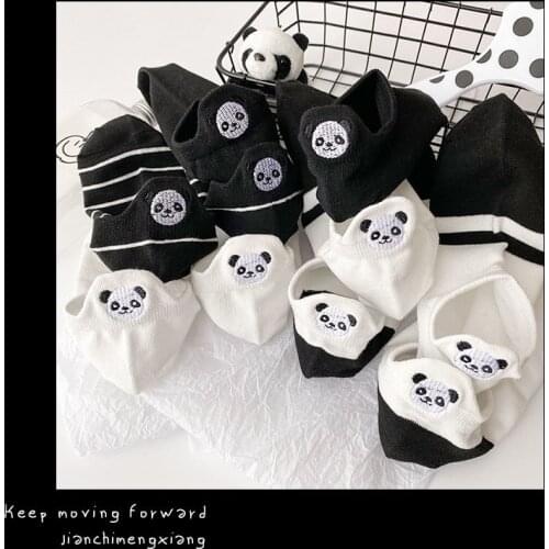 Cute Embroidery Panda Funny Socks Women Harajuku Divertidos Design Kawaii Crew Calcetines Mujer Ankle Sokken Chaussette Femme