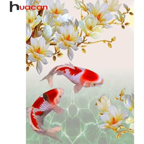 Huacan Diamond Mosaic Cross Stitch Embroidery Sets Fish 5D Diamond Painting Flower Animals Gift Picture Of Rhinestones Wall Art