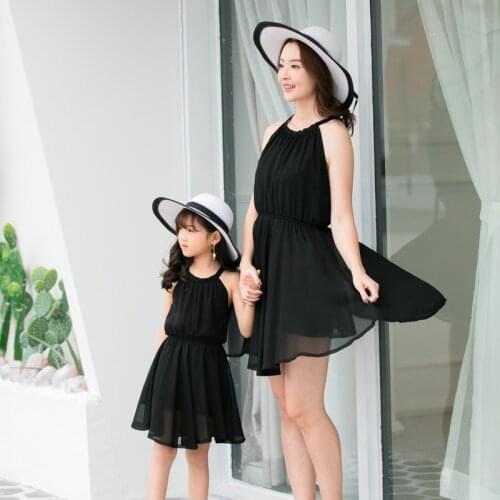 2019 new dress Family Clothing summer Mother daughter black dress matching Occident style Sleeveless beach mom and duaghter