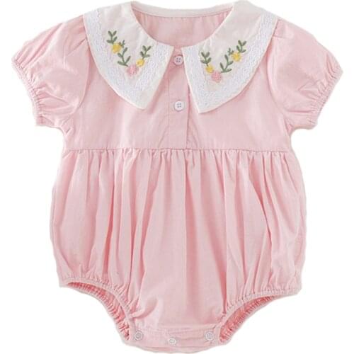 New 2020 Summer 0-3Yrs Newborn Baby Romper Boys Girls Baby Flower Embroidery Clothes Cotton Baby Rompers Infant Baby Jumpsuit