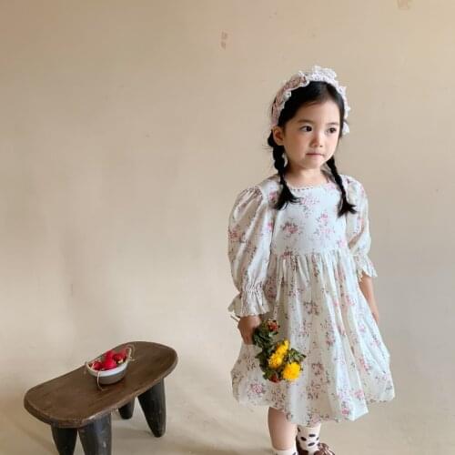 2021 autumn new childrens princess dress girls' exotic floral dress French retro puffy dress kids clothes