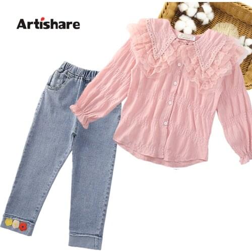 Girls Clothes Blouse + Jeans Clothing For Girls Spring Autumn Girl Outfit Casual Style Kids Tracksuit