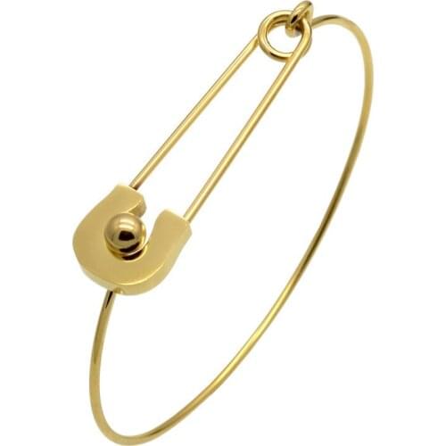 Personality Vintage Simple Stainless Steel Metal Plain Nautical Pin Wire Bangle Thin Gold Colour Bracelet For Birthday Gift