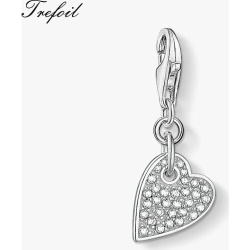 Love Heart CZ Pave Charms,2019 Fashion Jewelry 925 Sterling Silver Romantic Gift For Women Men Fit Bracelet Necklace