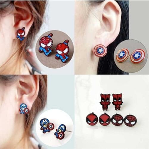 Disney Marvel Ear Studs Captain America Earring Superhero Alloy Jewelry Spiderman Dead Pool Earrings Handmade Toy for Kids Gift