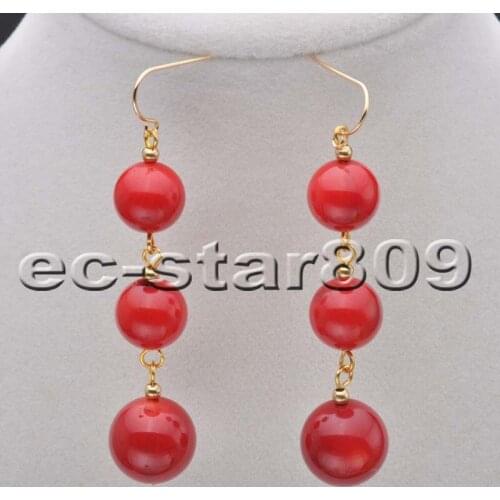 S2085 14mm Round Coral lapis lazuli Turquoise Bead Tower Dangle Earring