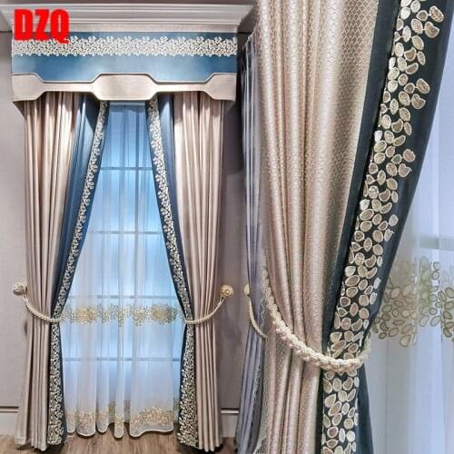 Modern High-end Lace Stitching Blackout Curtains Luxury Embroidered Leaf Tulle Curtain for Living Room Bedroom