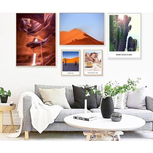 Modern Style Cactus Car Canvas Painting Desert Camel Nature Landscape Posters And Prints Wall Pictures For Living Room Decor