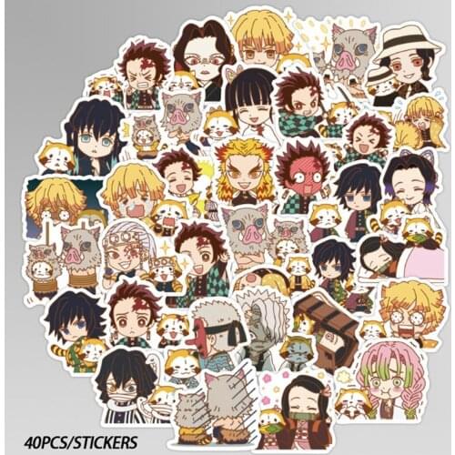 40Pcs/Pack Demon Slayer Kimetsu No Yaiba Sticker Cosplay Props PVC Waterproof DIY Guitar Car Tanjirou Nezuko Stickers
