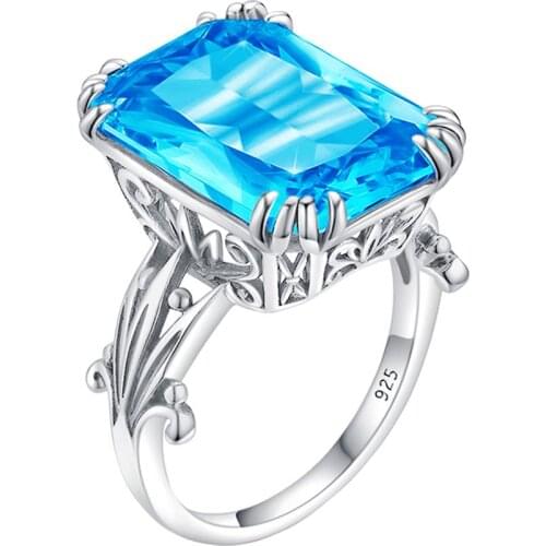 Szjinao Silver Rings For Women Real 925 Sterling Silver Big Gemstones Vintage Finger Ring Blue Topaz Fine Jewelry Handmade Gift
