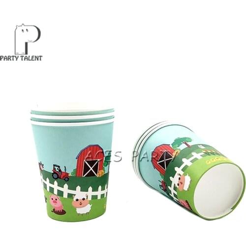 Party supplies 8PCS Farm Animals theme party decoration disposable tableware one-off paper cups cup glass glasses