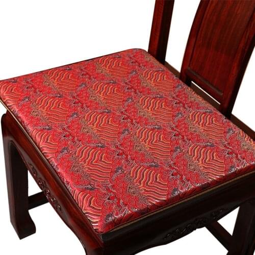 Custom Wave Jacquard Chinese Seat Cushion for Kitchen Dining Chair Pad Non-slip Silk Brocade Armchair Sofa Washable Sitting Mat