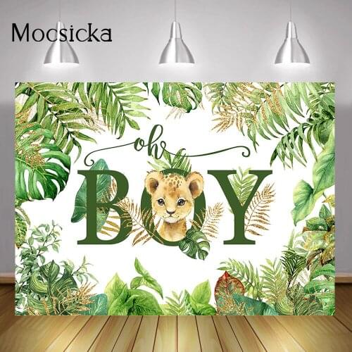 Green Jungle Oh Boy Birthday Cake Smash Backdrop Newborn Baby Shower Photo Background Wild Forest Leaves Safari Party Decoration