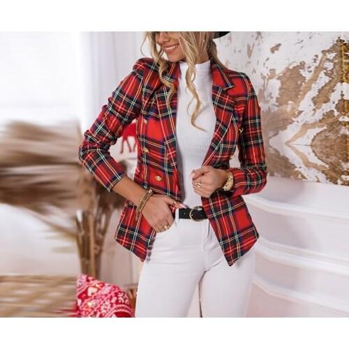 2021 Women Blazers and Jackets Check Casual Small Suit Jacket Temperament Autumn Winter Female Blazer Slim Short Womens Suit