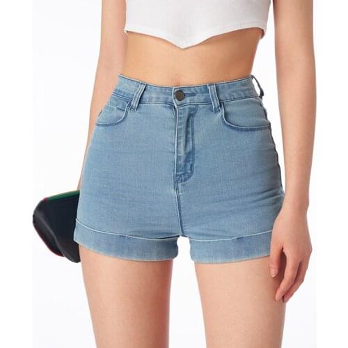 Women Turn-up High Waisted Denim Shorts Roll Hem Denim Shorts S843