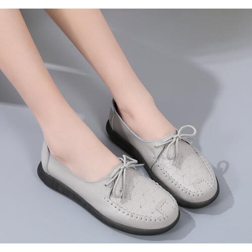 Big Size 41 Women Shoes Moccasins Women Flats Loafers Genuine Leather Female Shoes Slip on Ballet Bowtie Womens Shoes