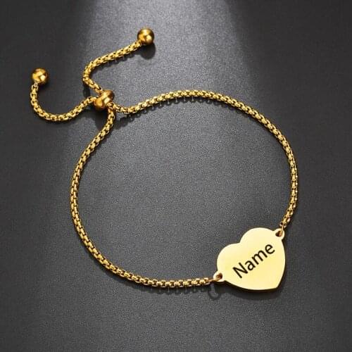 Sipuris Custom Name Letter Bracelet Heart Pendant Stainless Steel Bracelet For Women Personality Fashion Jewelry Gift Adjustable