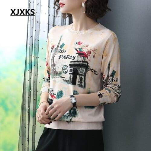 XJXKS High-end printed women knitted sweater 2020 autumn winter new high-quality comfortable women wool sweater pullover