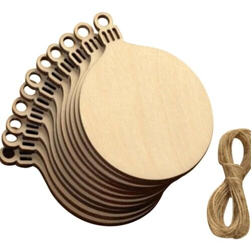 10 Pcs DIY Wooden Round Bell Hanging Christmas Tree Solid Color Decorations Gift Tag Shape Decorations @A