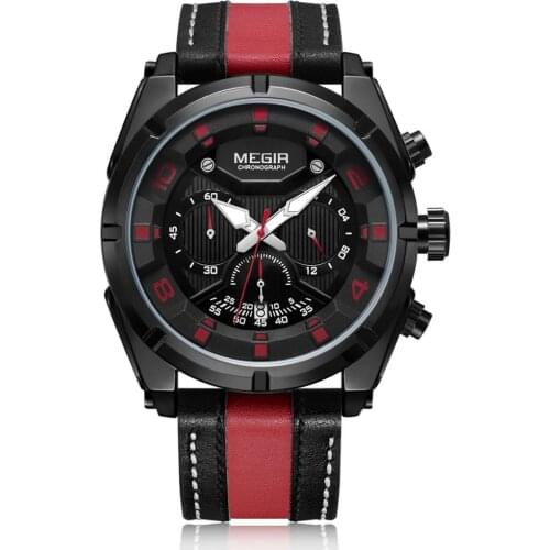 MEGIR Chronograph Sport Watch Men Quartz Wristwatches Clock Fashion Leather Army Military Watches Hour Time Relogio Masculino