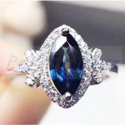 Per jewelry Natural real blue sapphire ring 925 sterling silver Free shipping 4*8mm 0.75ct gemstone T8060501