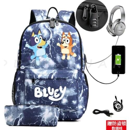 Canvas bingo bluey Backpack Women Men Large Capacity Laptop Backpack Student School Bags for Teenagers Travel Shoulder Bag