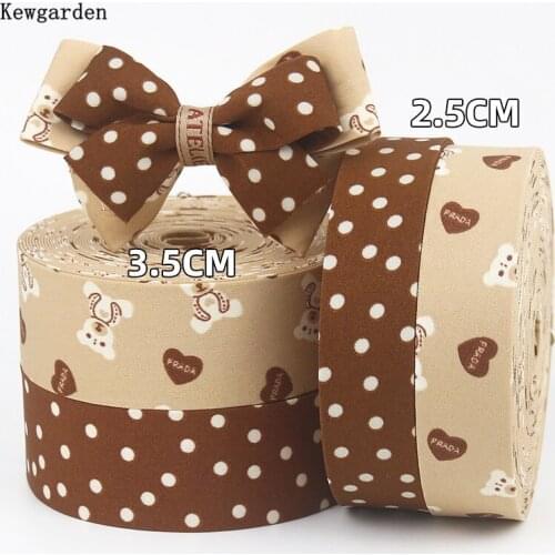 Kewgarden Dot Cartoon 25mm 35mm 1-1/4" 1" Fabric Layerling Cloth Ribbons DIY Hair Bow tie Accessories Handmade Carfts 5 Meters