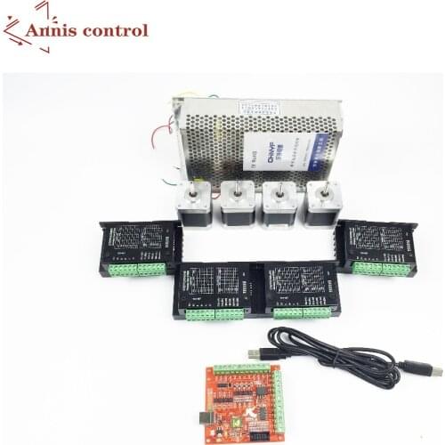 CNC Router Kit 4 Axis, 4pcs TB6600 4.0A stepper motor driver +4pcs Nema17 0.44NM motor+ mach3 USB stepper motor + power supply