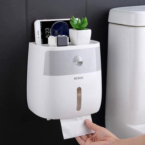 Double Drawer tissue box, wall mounted self-adhesive tissue holder box, compatible with roll paper kitchen paper storage box