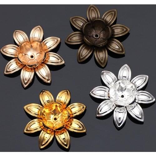 Mibrow 10pcs/lot 4 Colors 27mm Copper DIY Flower Bead Caps Filigree Loose Spacer Bead Caps For Jewelry Making Supplies
