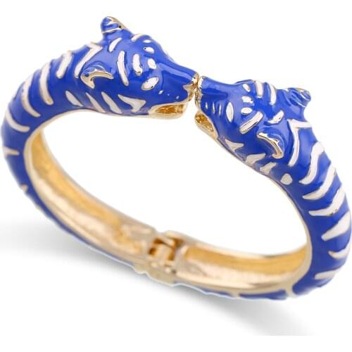 Trendy Double Leopard Head Enamel Cuff Bracelet Statement Bangle for Women and Girls Gold Plated Animal Bracelet Pulseira 3319