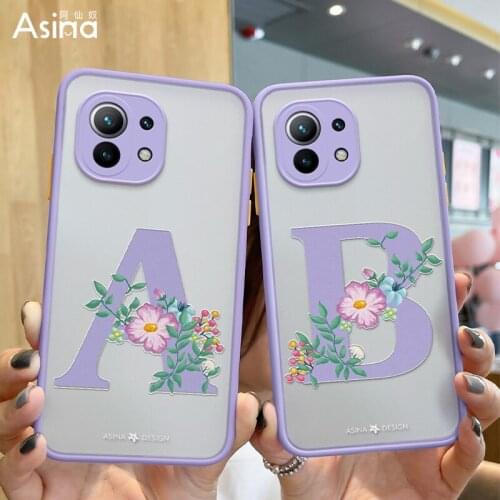 ASINA Fashion Flower Case For Xiaomi Mi11 10 Matte Transparent Hard PC with Soft Edge Capa For Xiaomi 8 9 Lite SE Initial Letter