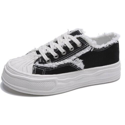 2021 New Korean Version Large Head Canvas Shoes Womens Low Top Retro Port Wind Ins Tide Leisure Thick Soled Shoes