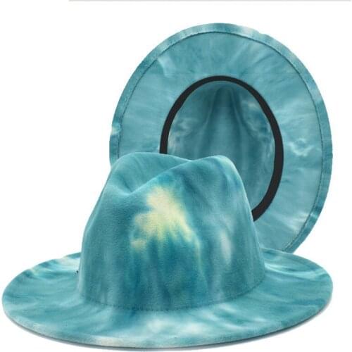 2021 New Female Tie-Dye Woolen Hat MensSoutdoor Jazz Hat Fedora Sun Hat Trend